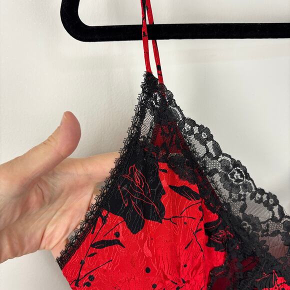 Vintage Black Red Floral Slip Dress Lace Large Lily of France - Picture 5 of 13